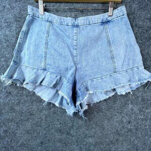 Blank NYC Denim Short Womens 30" Blue High Rise Ruffle Frayed Hem Flat Front 80s